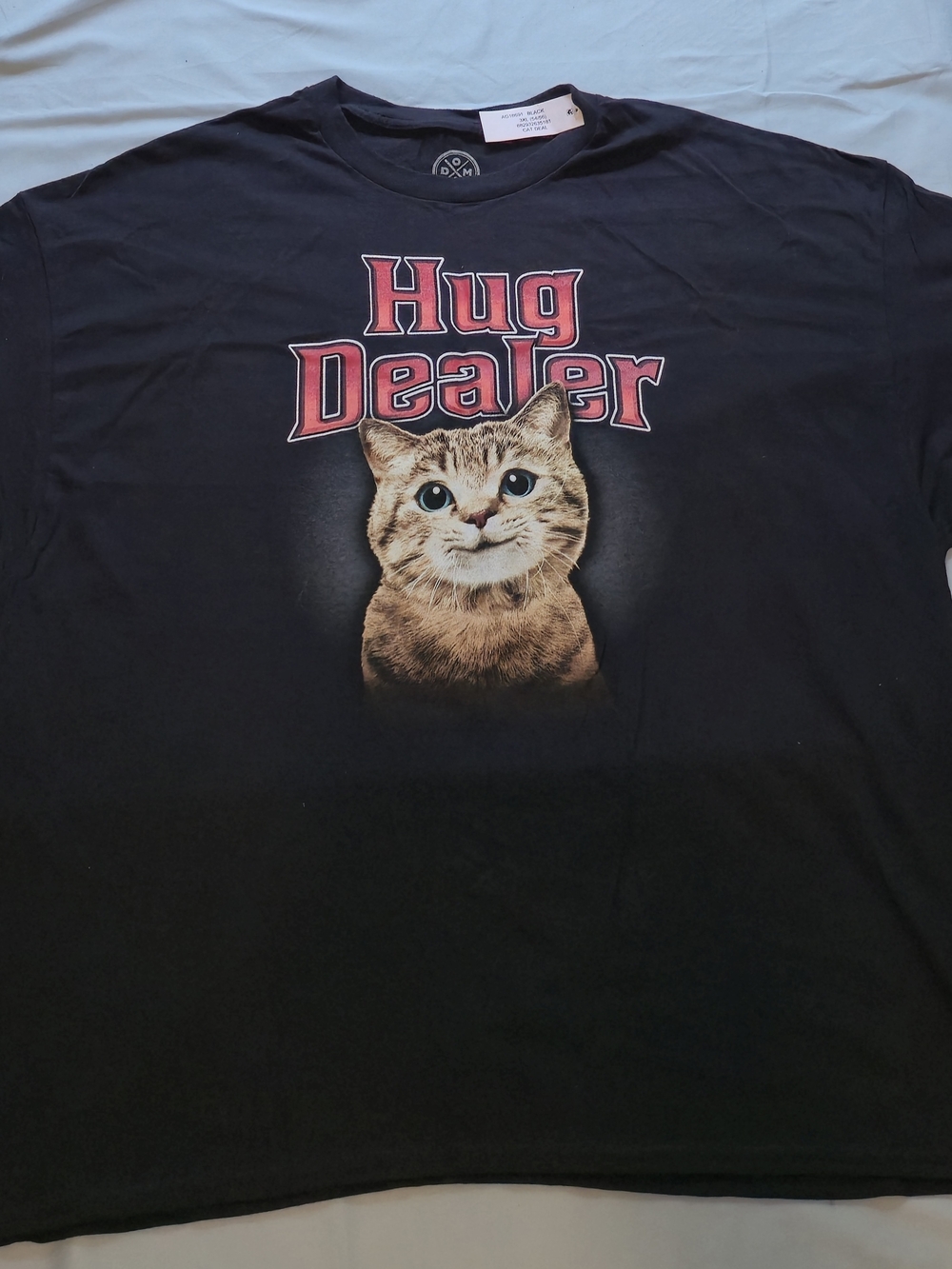 Cute Cat "Hug Dealer" Graphic Tee - Black
